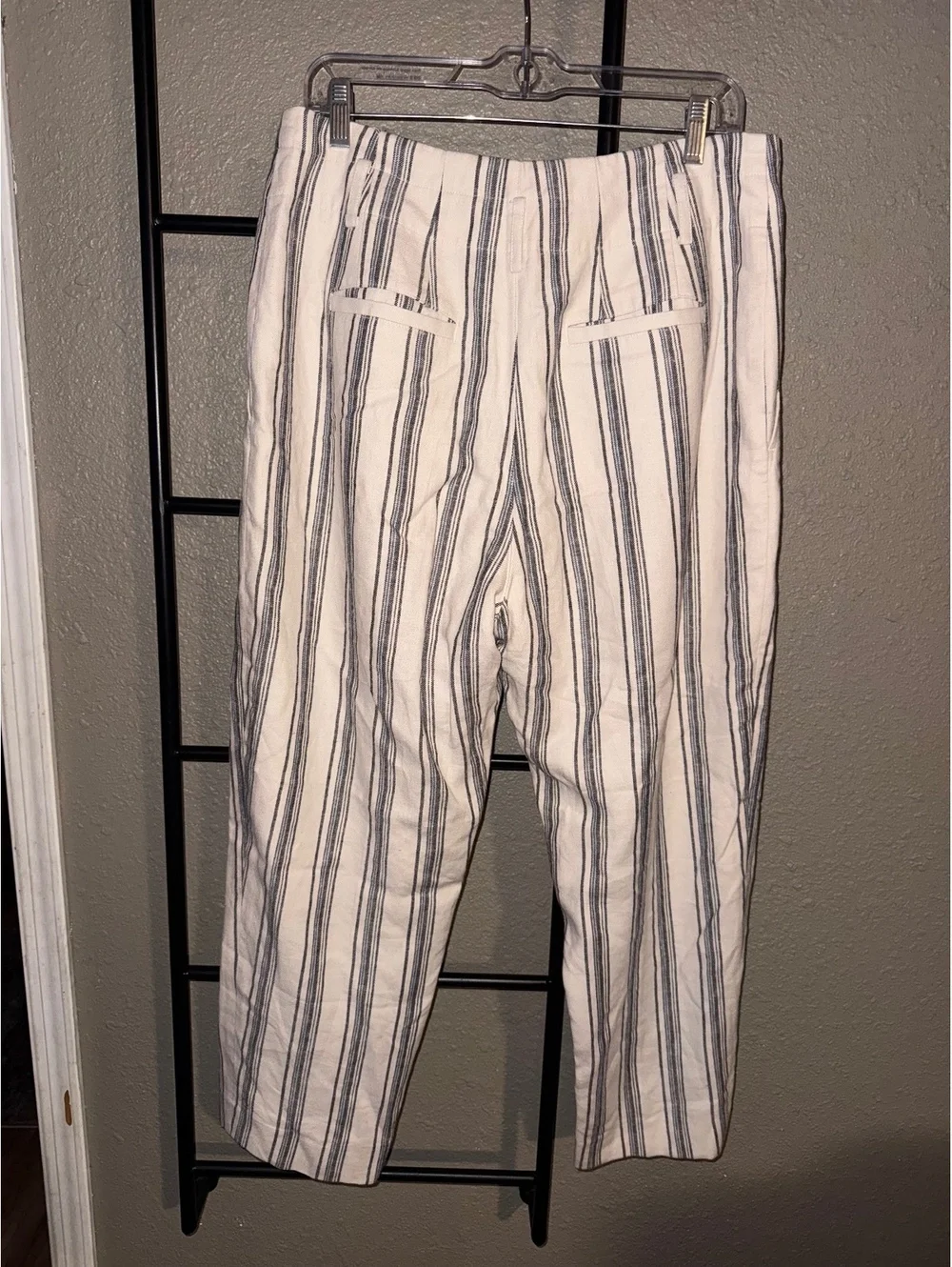 Lauren Ralph Lauren Women’s Size 8 Striped Linen Blend Pleated Crop Pants